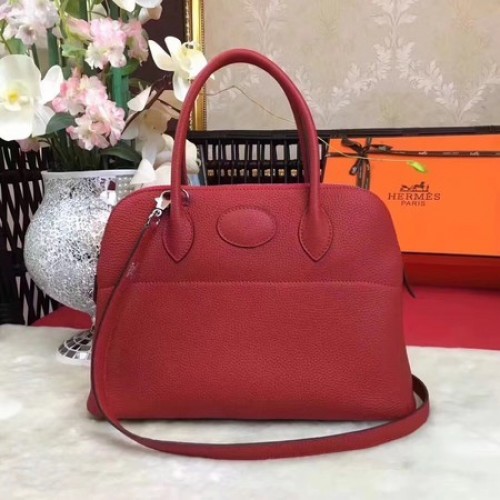 Hermes Bolide Oryginalna skórzana torba typu tote B1007 Czerwona