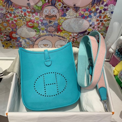 Hermes Evelyne oryginalna skórzana mini torebka na ramię Togo H15698 Lake green