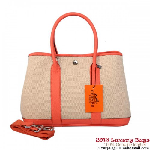 Torba Hermes Garden Party 30 cm, płócienna, skórzana, A1288, jasnoczerwona