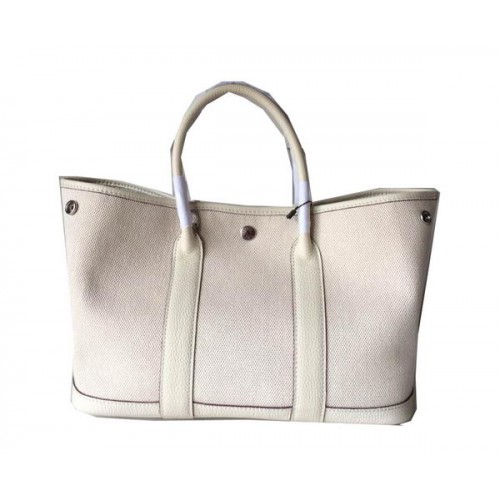 Hermes Garden Party 30CM Torba płócienna skórzana H11S OffWhite