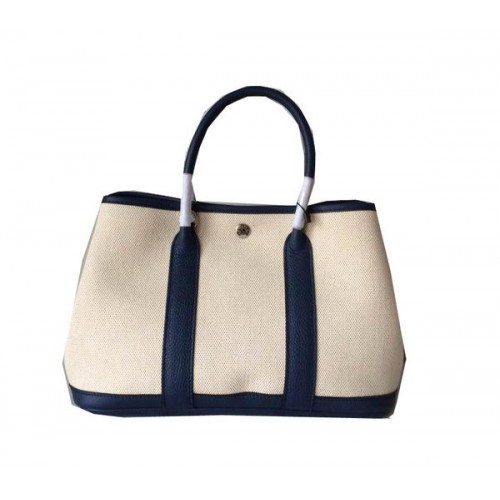 Torba Hermes Garden Party 30CM, płócienna, skórzana, H11S, królewska