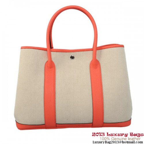 Torba Hermes Garden Party 36 cm, płócienna, skórzana, A1288, jasnoczerwona