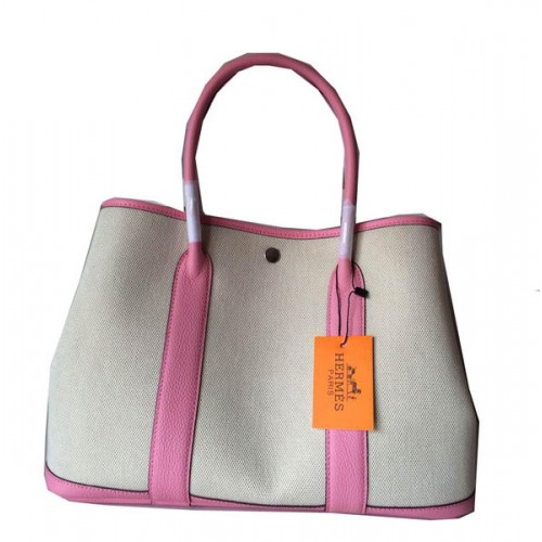 Torba Hermes Garden Party 36 cm, płócienna, skórzana, H11M, różowa