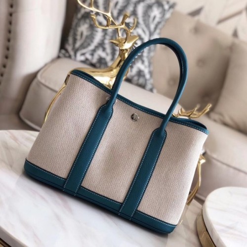 Hermes Garden Party 36cm Torba typu tote, oryginalna skóra, H3698, niebieska