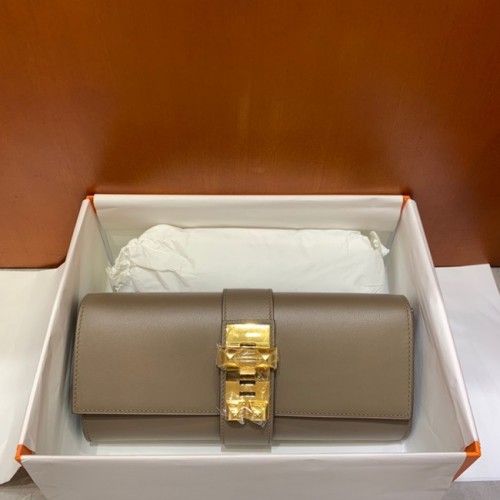 Hermes H Medor swift Leather Clutch 37566 szaro-złote okucia