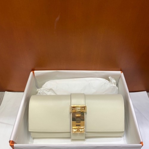 Hermes H Medor swift Leather Clutch 37566 biały i złoty sprzęt