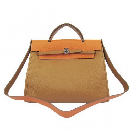 Hermes HerBag 33CM Togo Leather Bag Brown&Orange