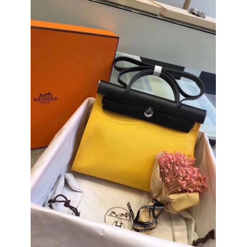 Hermes Herbag 31CM Original Canvas Leather Calfskin 45987 Yellow&Black