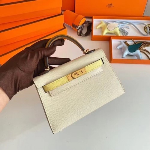 Torebka na ramię Hermes Kelly 19 cm, skóra Epsom, KL19, złote okucia, kremowo-żółty