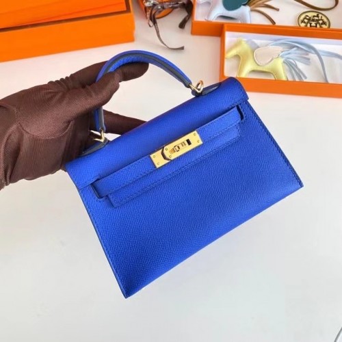 Torebka na ramię Hermes Kelly 19 cm, skóra Epsom, KL19, złote okucia, niebieski elektrooptyczny