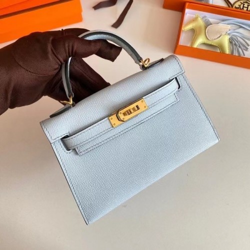 Torebki na ramię Hermes Kelly 19 cm, skóra Epsom, KL19, złote okucia, lodowcowy błękit