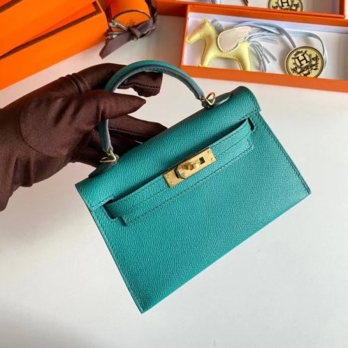 Torebki na ramię Hermes Kelly 19 cm, skóra Epsom, KL19, złote okucia, kolor jeziora niebieski