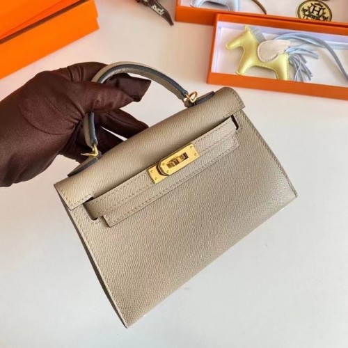 Torebki na ramię Hermes Kelly 19 cm, skóra Epsom, KL19, złote okucia, perłowo-szary