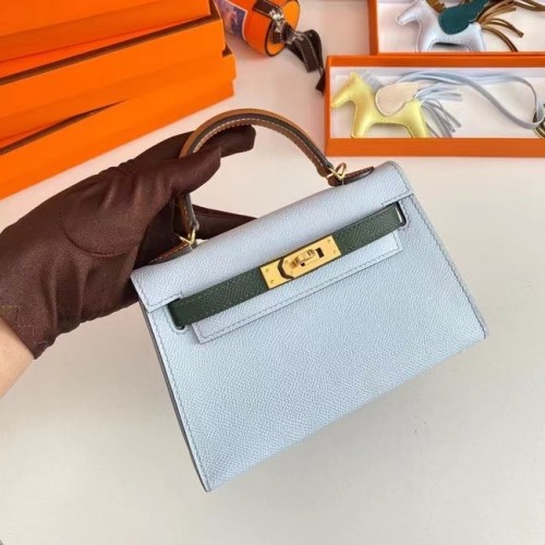 Torebki na ramię Hermes Kelly 19 cm, skóra Epsom, KL19, złote okucia, jasnoniebieski i zielony