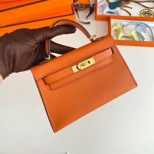 Torebki na ramię Hermes Kelly 19 cm, skóra Epsom, KL19, złote okucia w kolorze pomarańczowym