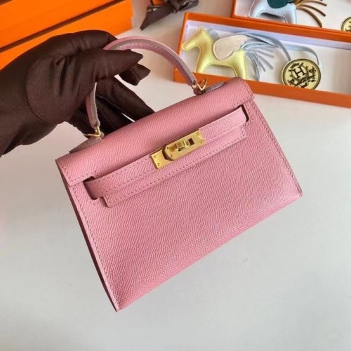Torebki na ramię Hermes Kelly 19 cm, skóra Epsom, KL19, złote okucia w kolorze różowym
