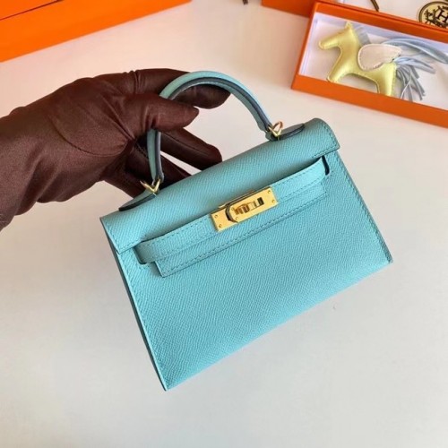 Torebki na ramię Hermes Kelly 19 cm, skóra Epsom, KL19, złote okucia, błękit nieba