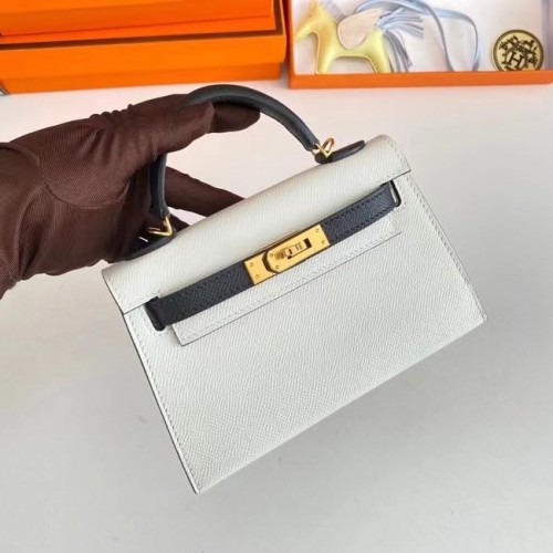 Torebki na ramię Hermes Kelly 19 cm, skóra Epsom, KL19, złote okucia, biało-czarne