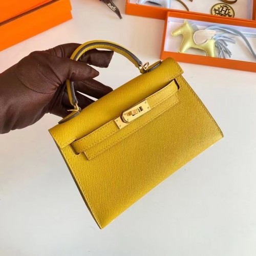 Torebki na ramię Hermes Kelly 19 cm, skóra Epsom, KL19, złote okucia, żółte
