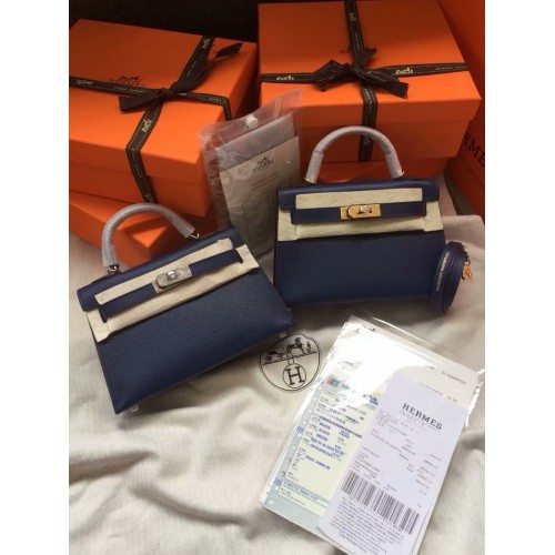Torebki na ramię Hermes Kelly 19 cm, skóra Epsom, kolor KL19, kolor królewski niebieski