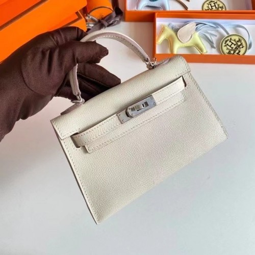 Torebki na ramię Hermes Kelly 19 cm, skóra Epsom, KL19, srebrne okucia, kremowe