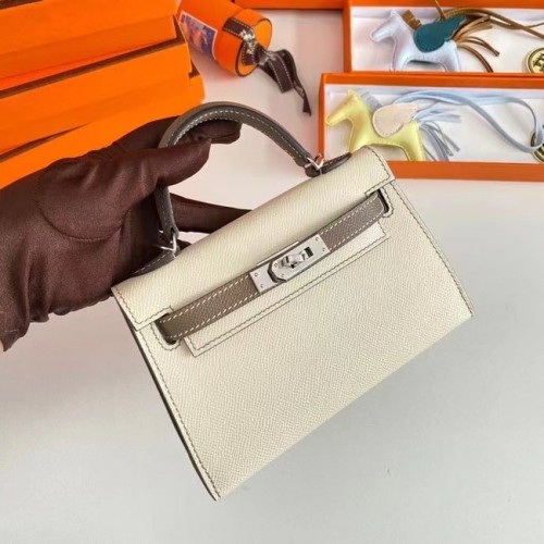 Torebka na ramię Hermes Kelly 19 cm, skóra Epsom, KL19, srebrne okucia, kremowo-szary