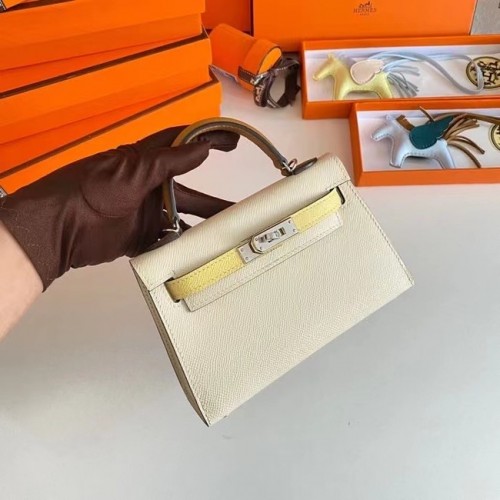 Torebka na ramię Hermes Kelly 19 cm, skóra Epsom, KL19, srebrne okucia, kremowo-żółty