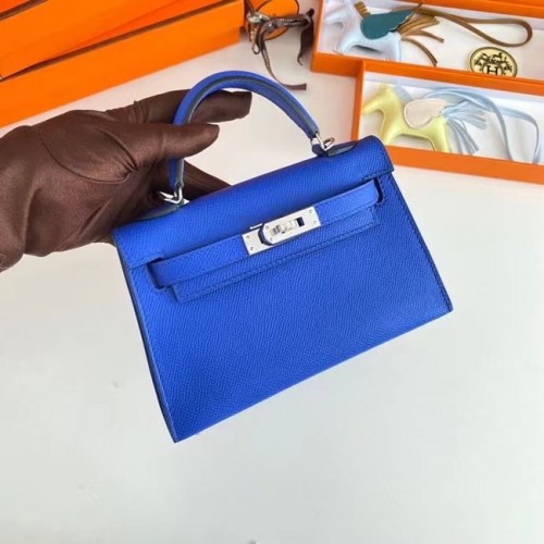 Torebki na ramię Hermes Kelly 19 cm, skóra Epsom, KL19, srebrne okucia, niebieski elektrooptyczny