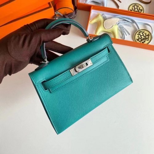 Torebki na ramię Hermes Kelly 19 cm, skóra Epsom, KL19, srebrne okucia, kolor jeziora niebieski