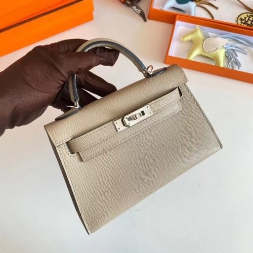 Torebki na ramię Hermes Kelly 19 cm, skóra Epsom, KL19, srebrne okucia, perłowo-szary