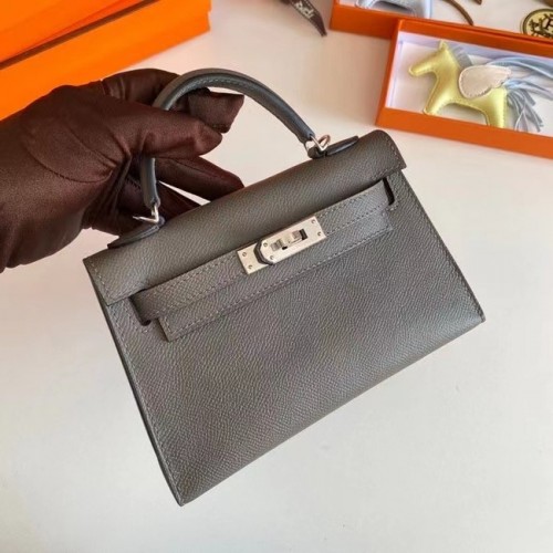 Torebki na ramię Hermes Kelly 19 cm, skóra Epsom, KL19, srebrne, ze sprzętem w kolorze szarym