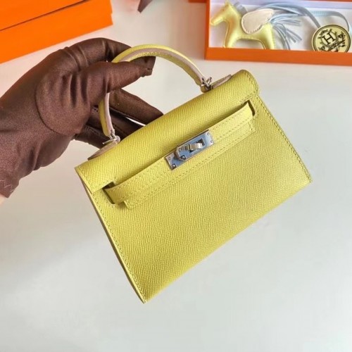 Hermes Kelly 19cm Torebka na ramię Epsom Leather KL19 Srebrne okucia cytrynowe