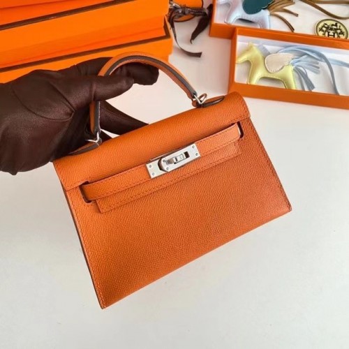 Torebki na ramię Hermes Kelly 19 cm, skóra Epsom, KL19, srebrne, pomarańczowe okucia