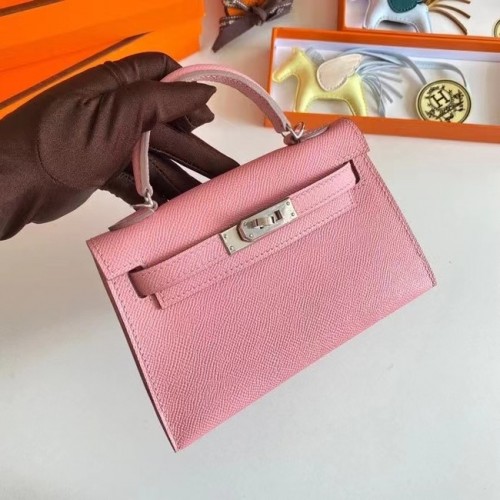 Torebki na ramię Hermes Kelly 19 cm, skóra Epsom, KL19, srebrne, różowe okucia