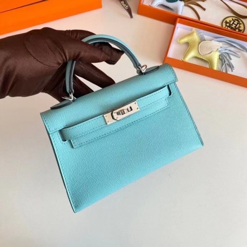 Torebki na ramię Hermes Kelly 19 cm, skóra Epsom, KL19, srebrne okucia, błękit nieba