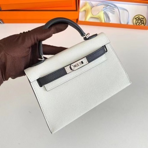 Torebki na ramię Hermes Kelly 19 cm, skóra Epsom, KL19, srebrne okucia, biało-czarne