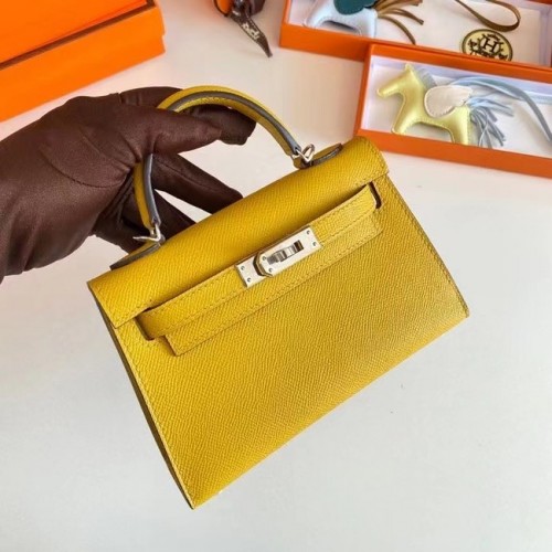 Torebki na ramię Hermes Kelly 19 cm, skóra Epsom, KL19, srebrne, żółte okucia