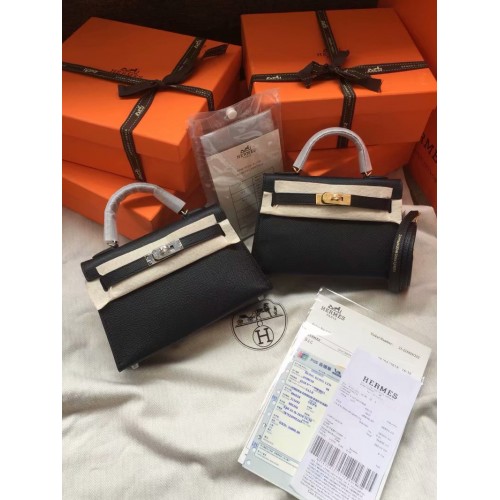 Torebki na ramię Hermes Kelly 19 cm, skóra Epsom, KL19, czarne