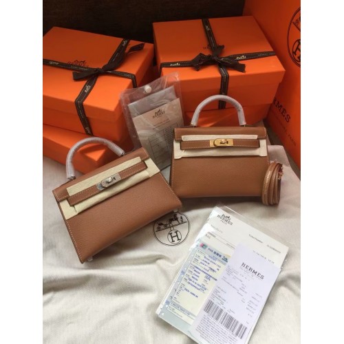 Torebki na ramię Hermes Kelly 19 cm, skóra Epsom, KL19, brązowe