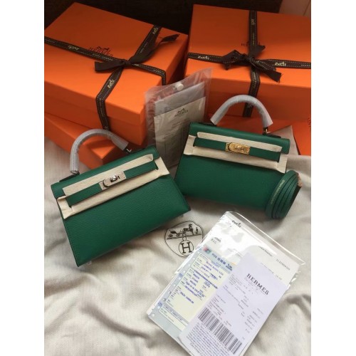 Torebki na ramię Hermes Kelly 19 cm, skóra Epsom, KL19, zielone