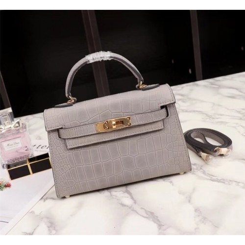 Torba typu tote Hermes Kelly 19 cm ze skóry krokodyla KL19 jasnoszara