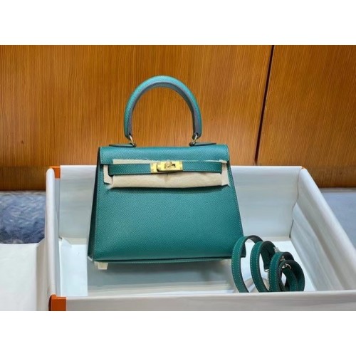 Hermes Kelly 20cm Torebki na ramię Epsom KL2750 Lake green&gold