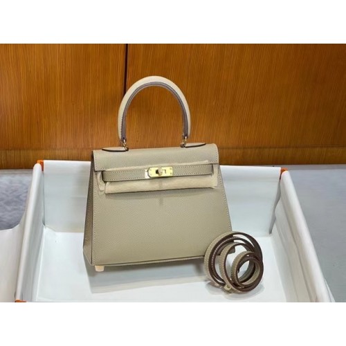 Hermes Kelly 20cm Torebki na ramię Epsom KL2750 Perłowo-szary i złoty