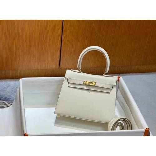 Hermes Kelly 20cm Torebki na ramię Epsom KL2750 Biało-złote
