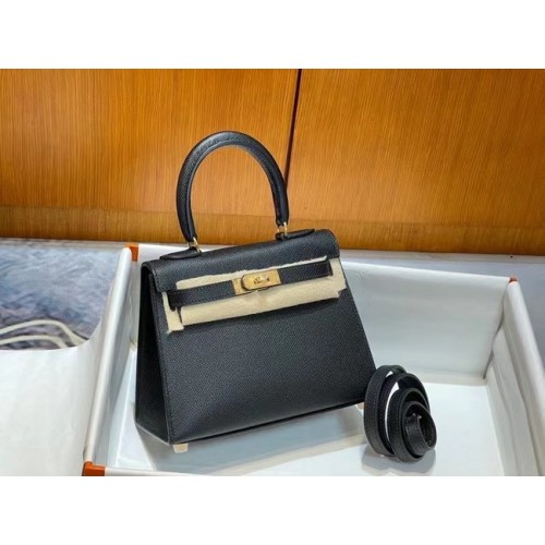 Hermes Kelly 20cm Torebki na ramię Epsom KL2750 czarno-złote