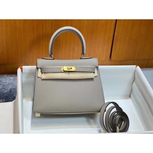 Torebki na ramię Hermes Kelly 20 cm Epsom KL2750 jasnoszare i złote