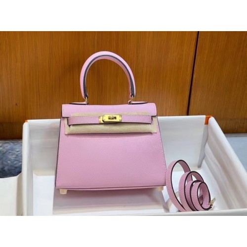 Torebki na ramię Hermes Kelly 20 cm Epsom KL2750 jasnoróżowe i złote