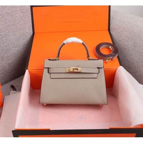 Torba typu tote Hermes Kelly 20 cm, oryginalna skóra Epsom, KL20, szara