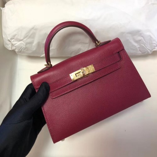 Torba typu tote Hermes Kelly 20 cm, oryginalna skóra Epsom, KL20, fuksja