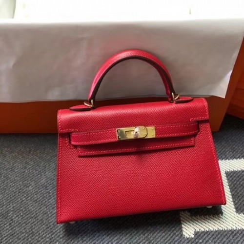 Torba typu tote Hermes Kelly 20 cm, oryginalna skóra Epsom, KL20, czerwona